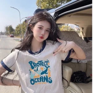 Áo Thun Ngắn Tay Nữ Cotton In Hình Cực Dễ Thương